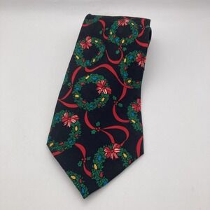 Addiction Brand 100% Silk Men's Christmas Neck Tie Wreath Ribbon Lights